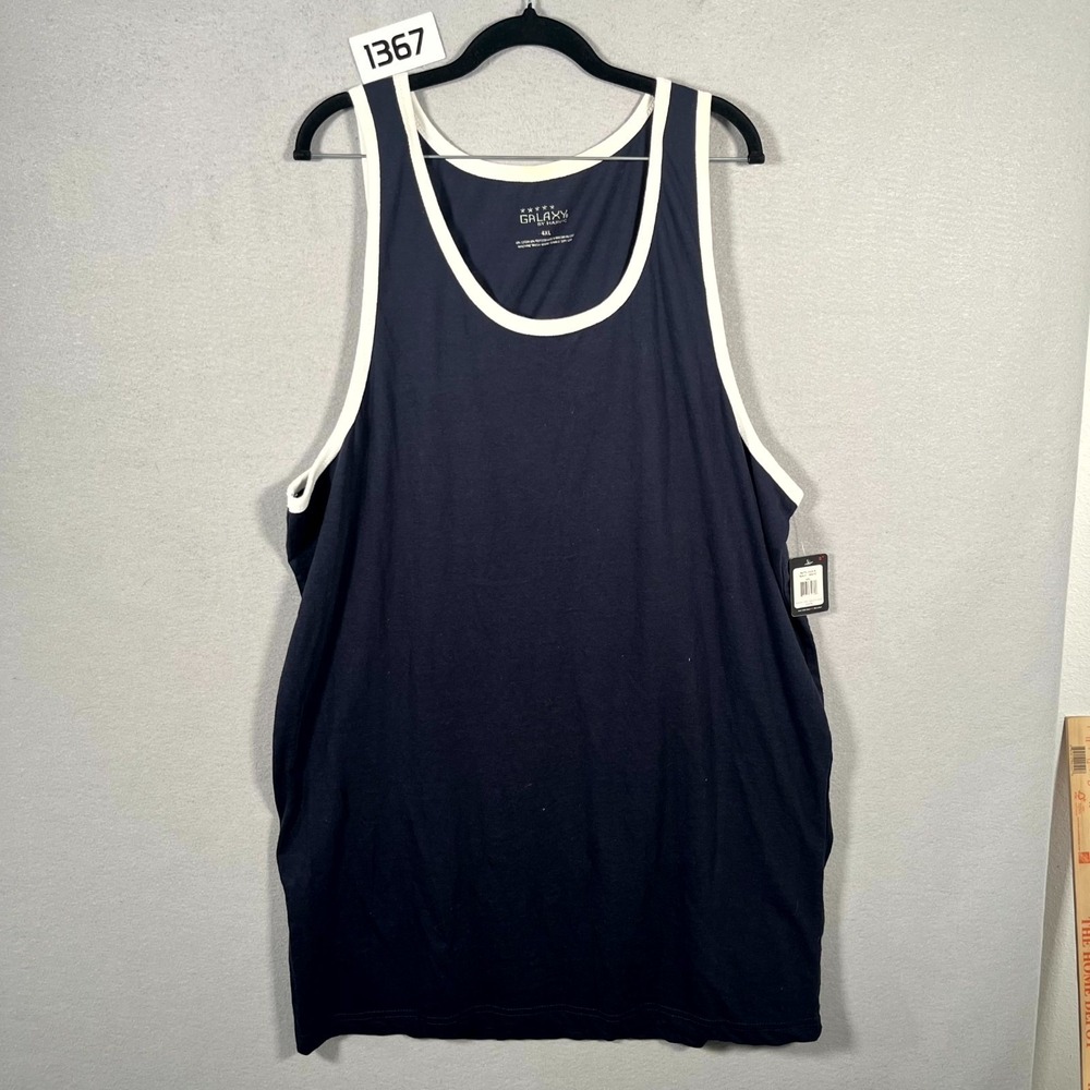 Galaxy By Harvic Tank Top Mens 4XL Navy White Trim Ringer Ribbed Knit Round Neck